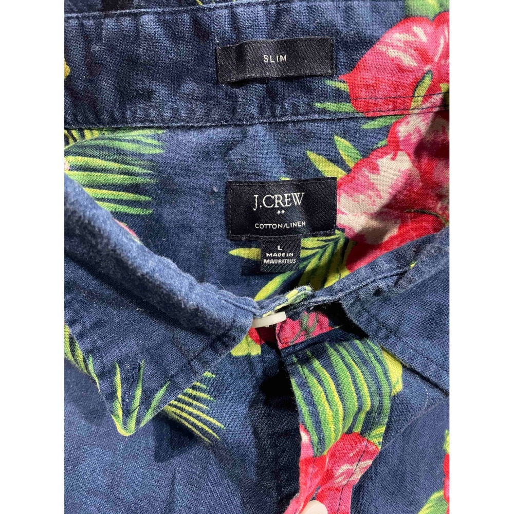 J Crew Mens Slim Fit Short Sleeve Button Down Shirt Navy Floral Print Size L - Picture 3 of 4